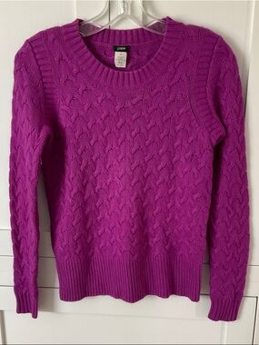 J. Crew Cable-Knit Crewneck Sweater in Magenta
